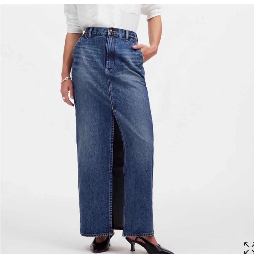 Madewell Dark Blue Denim Maxi Skirt with Front Slit